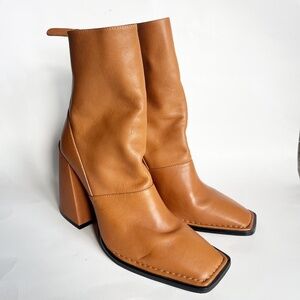 Alias Mae Eden Leather Brown Ankle Square Toe Boots Size 39